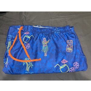 True Nation Mens 6XL Blue Neon Tiki Tropical Print Swim Trunks Mesh Lined Shorts